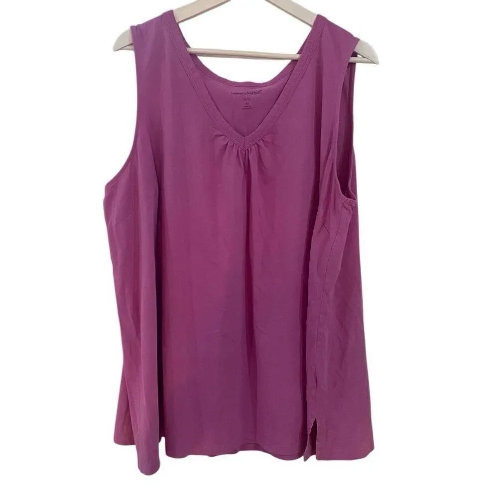 Woman Within Plus size tank top fushia size 26/28 vneck